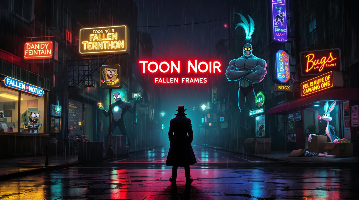 Cover art for TOON NOIR: FALLEN FRAMES , a cartoon scenario on AI Dungeon