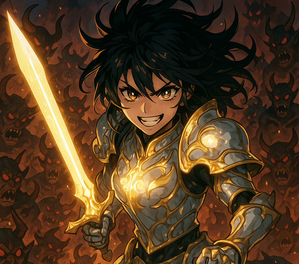 Cover art for Holy Sword, Unholy Hands, an overpowered scenario on AI Dungeon