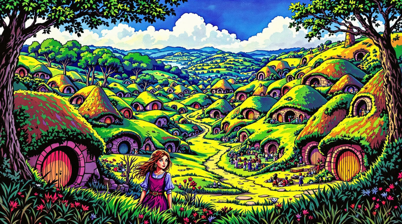 Cover art for Shire Life: Among Hobbits, a hobbit scenario on AI Dungeon