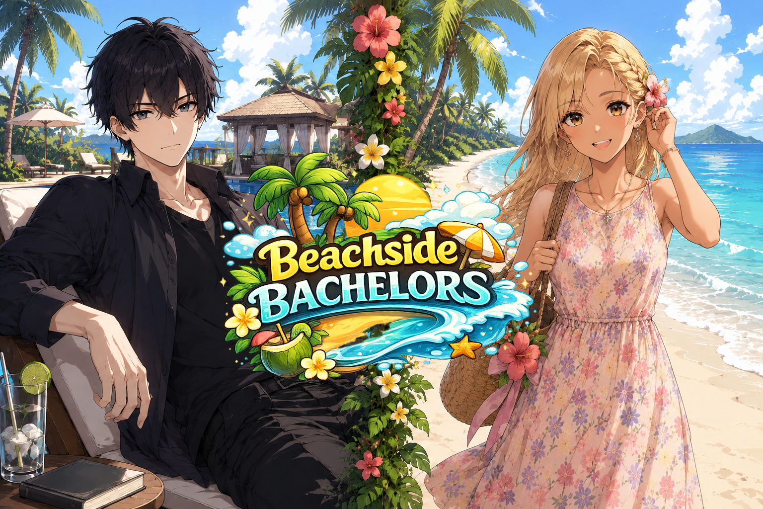 Cover art for Beachside Bachelors 🏝️, a romance scenario on AI Dungeon