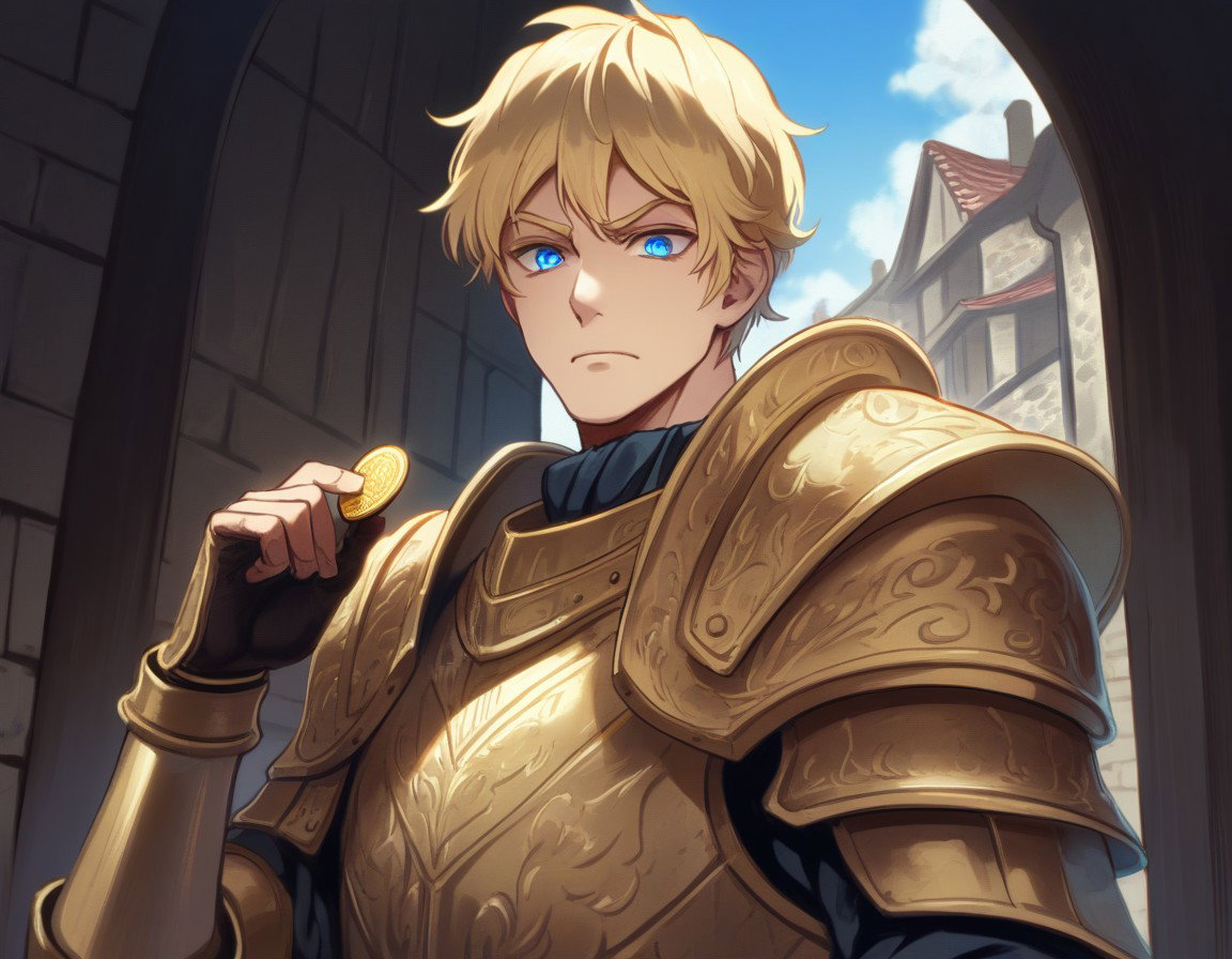 Cover art for Tarot Stories, Knight of Coins, a tarot scenario on AI Dungeon