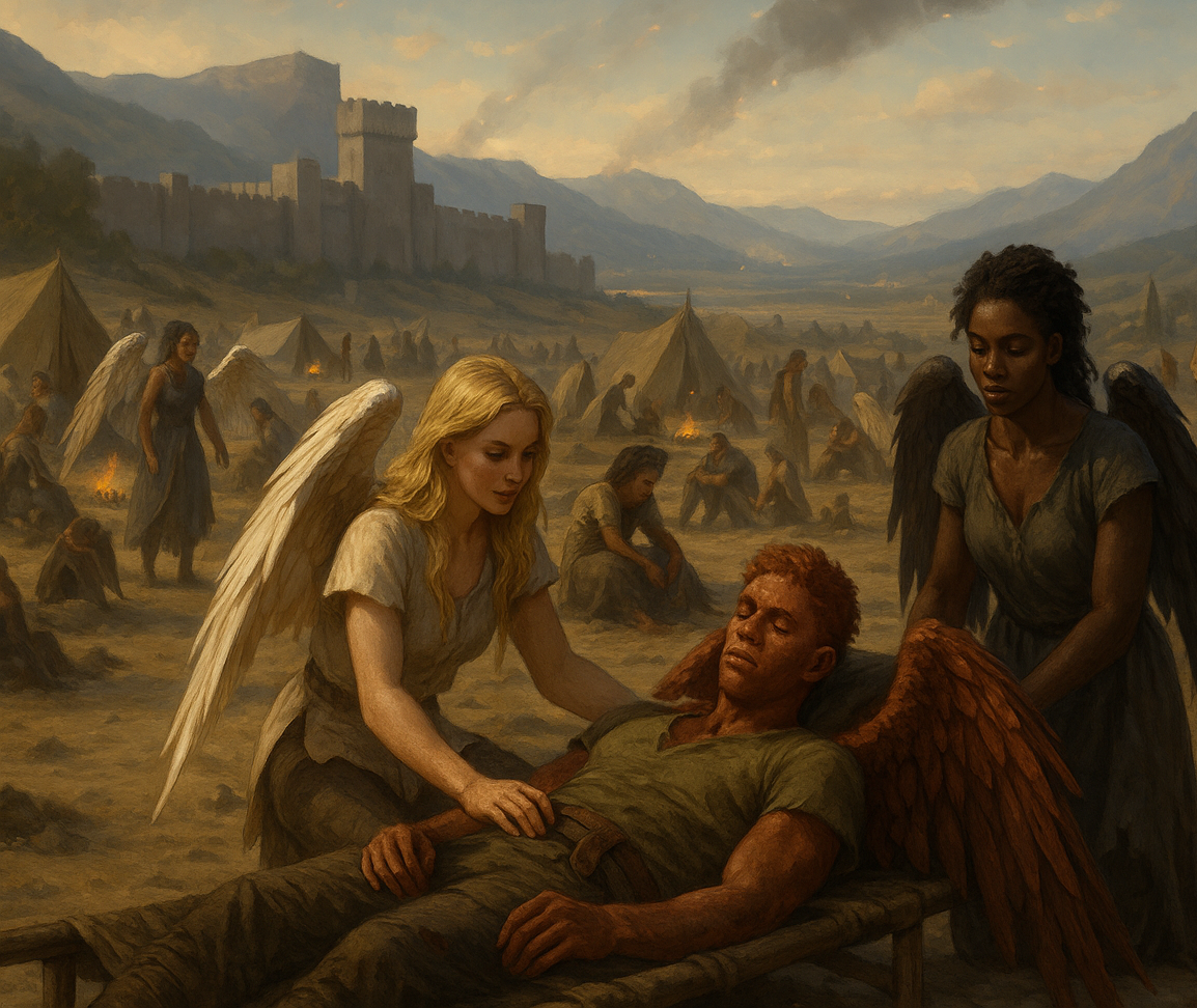 Cover art for Celestial Refugees, a fantasy scenario on AI Dungeon