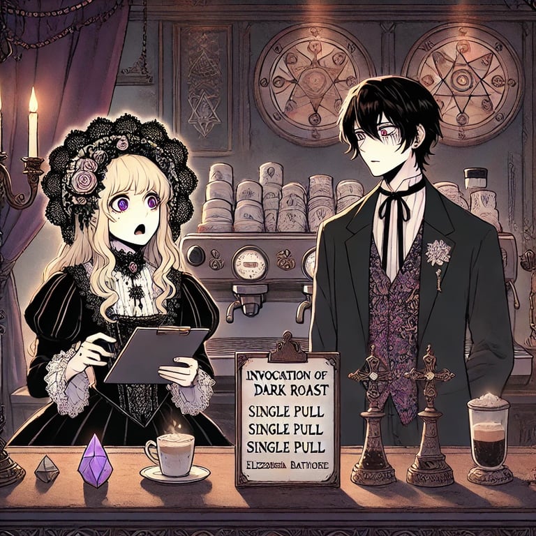 Cover art for ☕ Cursed Beans & Chaos Queens, a ☕ coffee shop chaos adventure on AI Dungeon