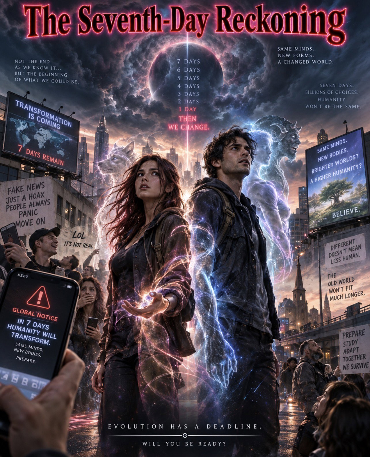 Cover art for The Seventh-Day Reckoning, a modern fantasy world on Voyage