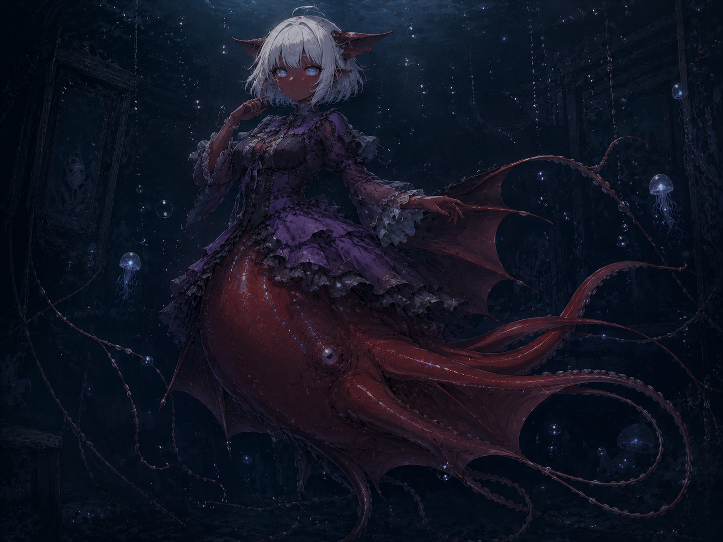 Cover art for Life in the Aquarium and with a vampire squid, an inner self scenario on AI Dungeon