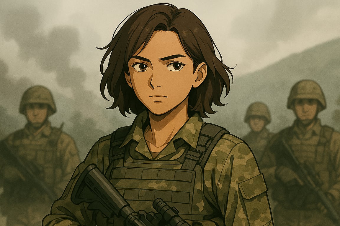 Cover art for Between the Mountains, a war scenario on AI Dungeon