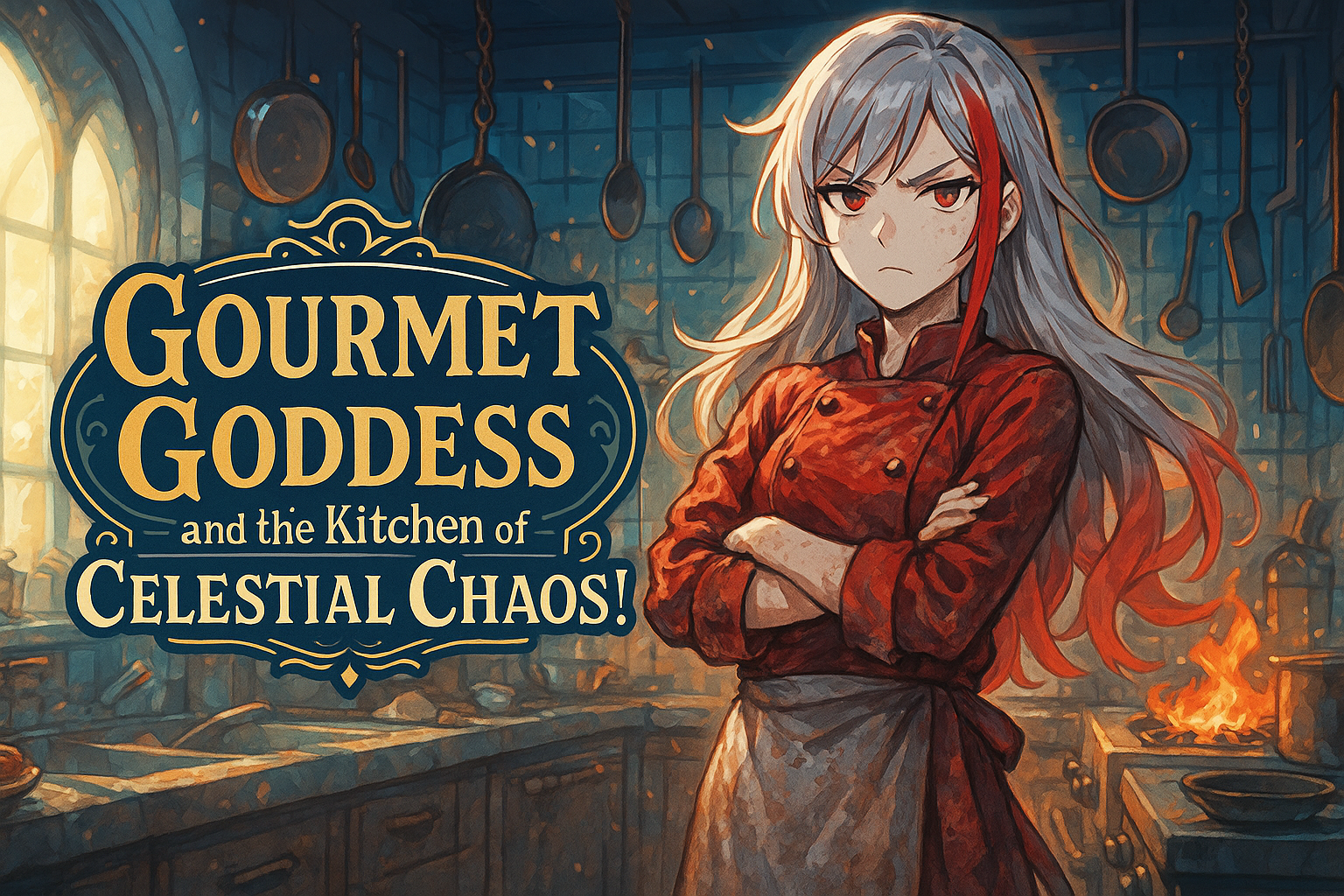 Cover art for Gourmet Goddess and the Kitchen of Celestial Chaos!, an isekai scenario on AI Dungeon