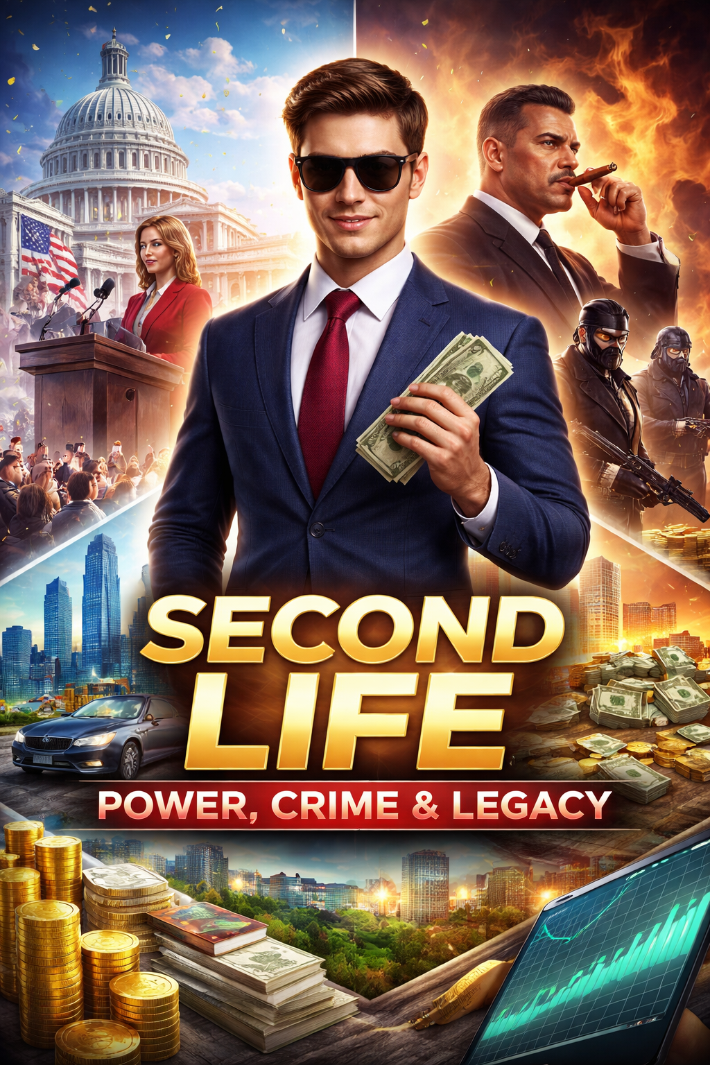 Cover art for Second Life: Power, Crime & Legacy, a life scenario on AI Dungeon