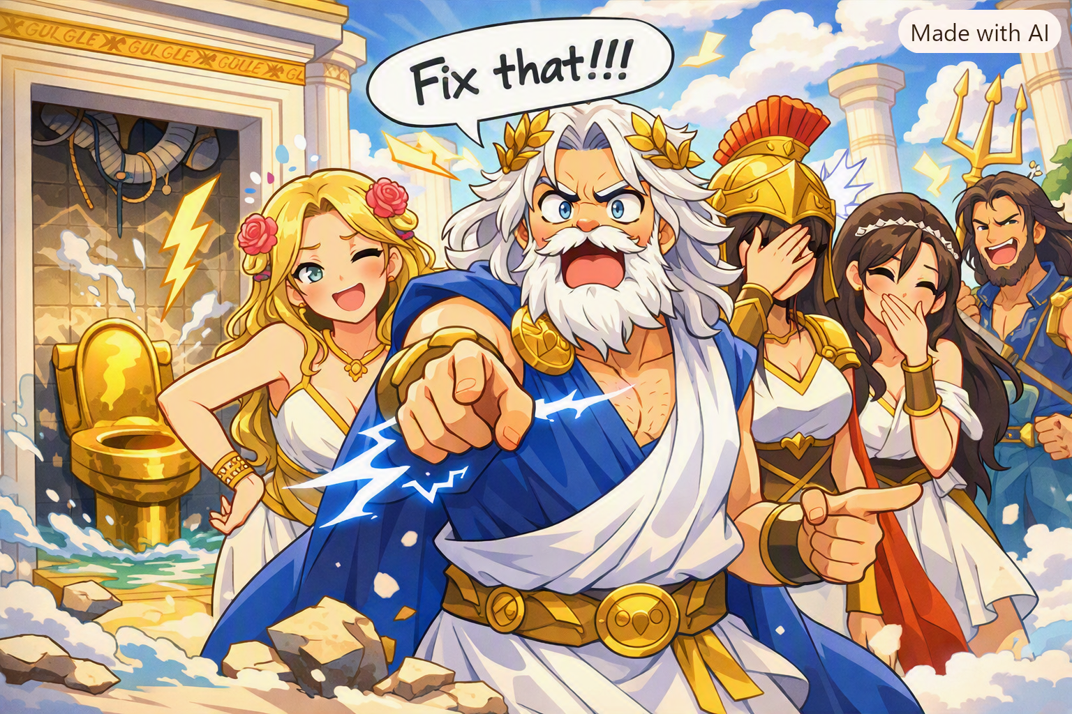 Cover art for The Olympus Gods Need You to Fix Their Toilet, an inner self scenario on AI Dungeon
