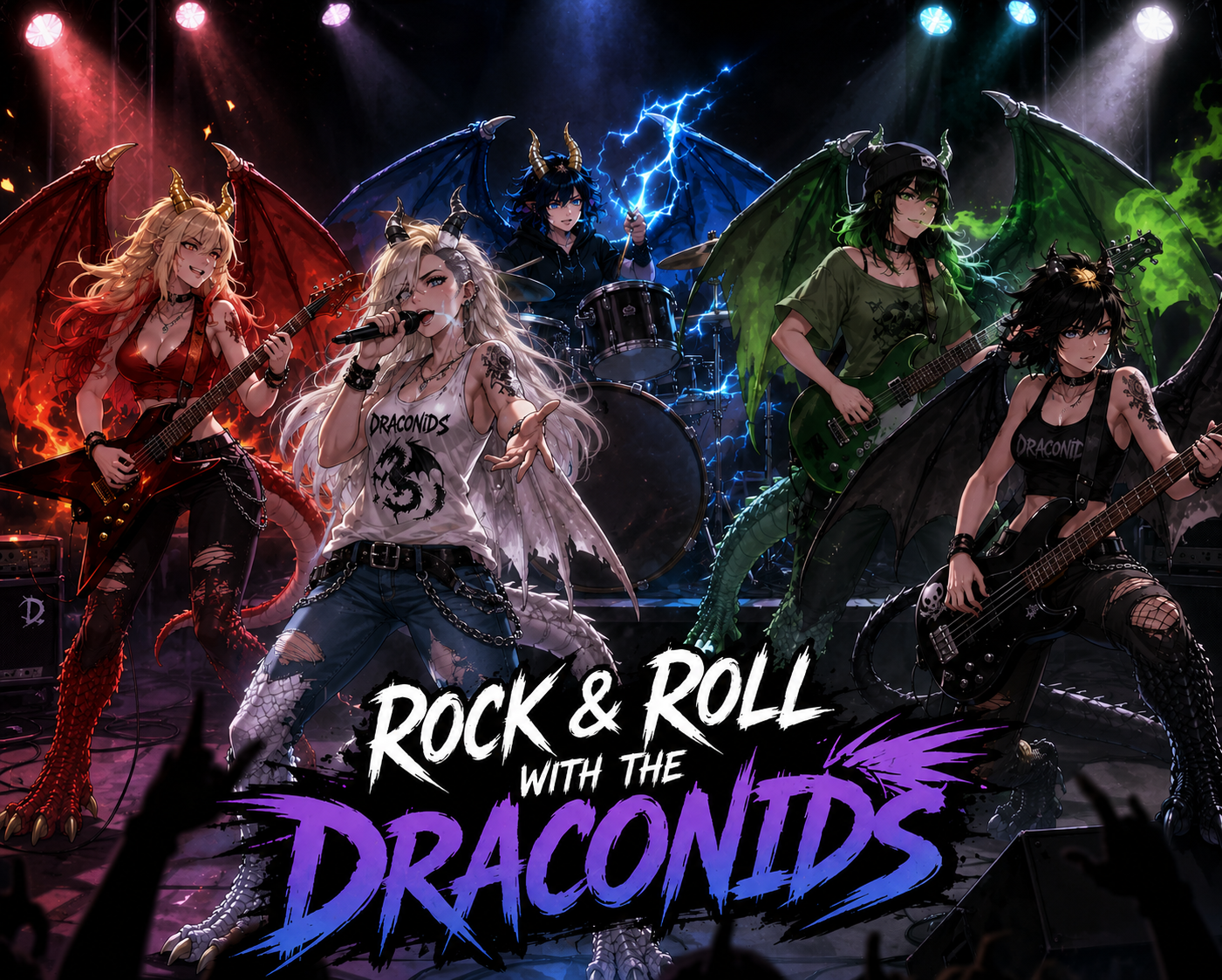 Cover art for Rock & Roll with the Draconids, a monstergirl scenario on AI Dungeon