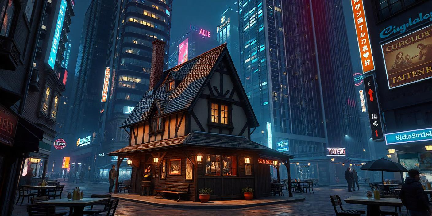 Cover art for The Crooked Wand Tavern, a tavern scenario on AI Dungeon
