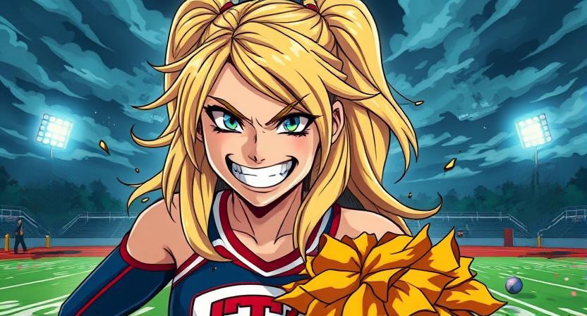 Cover art for The Eternal Cheerleader, a mystery scenario on AI Dungeon