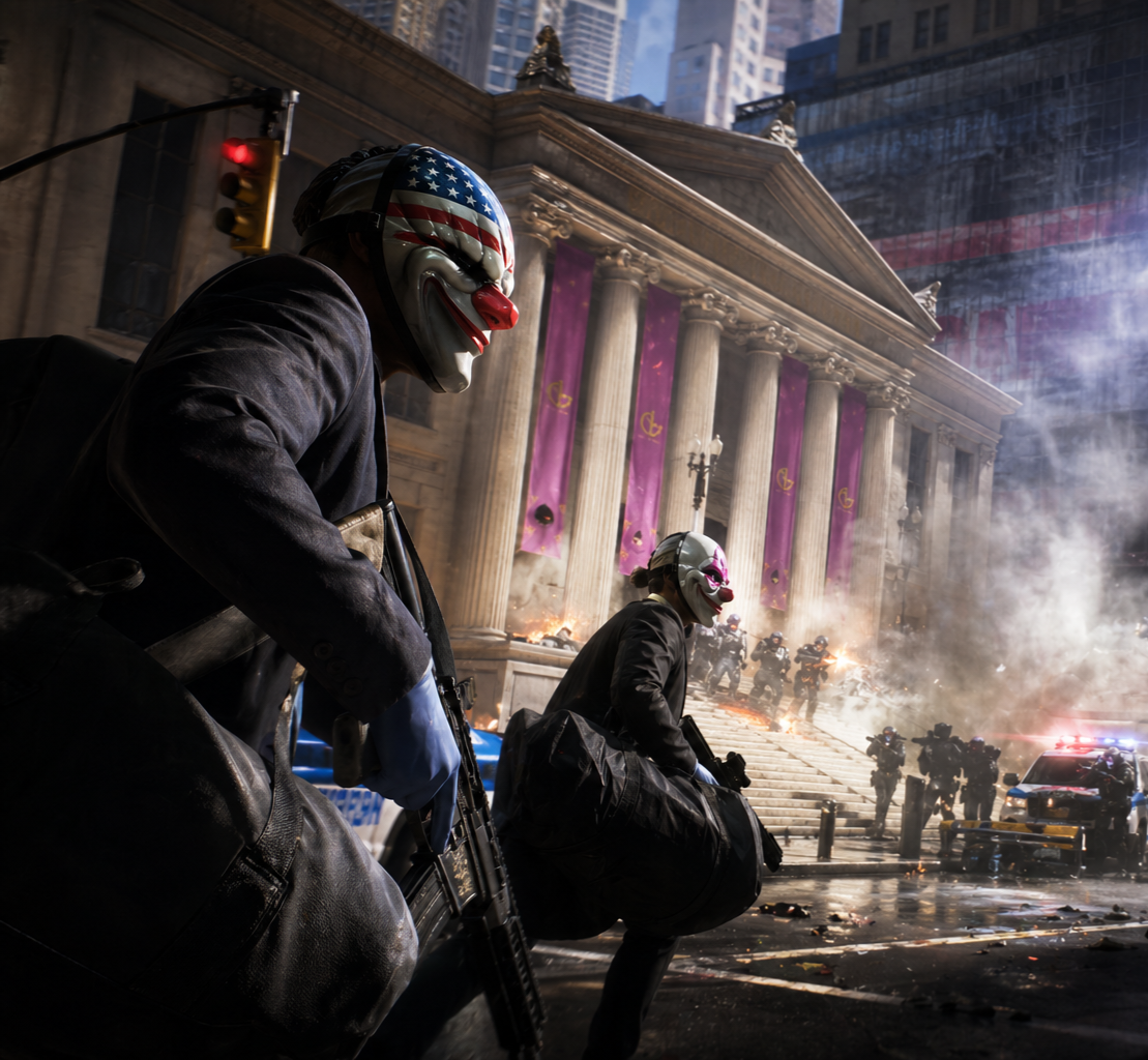 Cover art for PAYDAY: Crimewave, a crime scenario on AI Dungeon