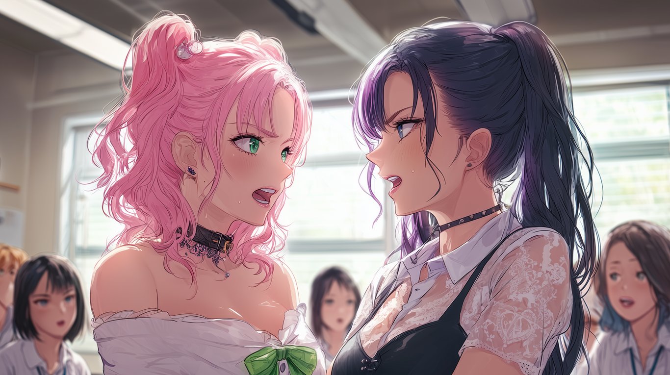 Cover art for Between Two Popular Girls, a romance scenario on AI Dungeon