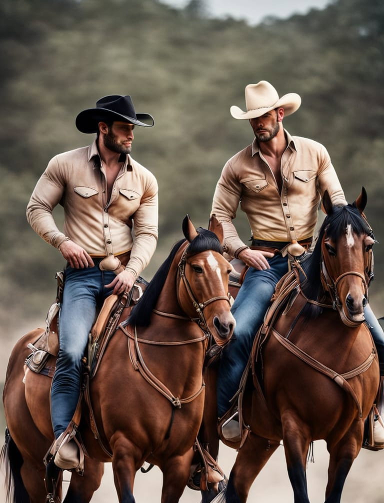 Cover art for Tethered Hearts (Gay/Cowboy Romance), a gay romance scenario on AI Dungeon