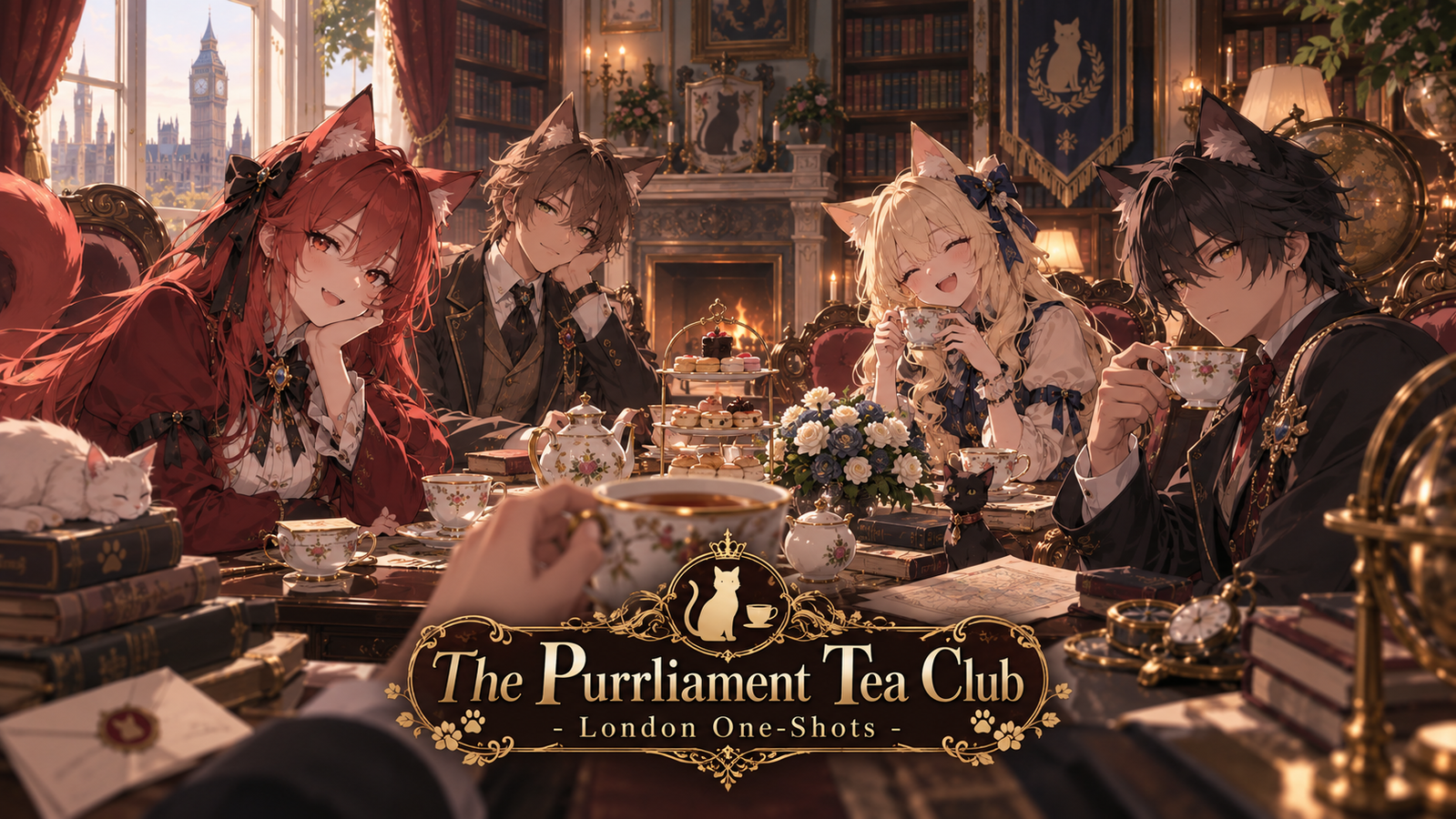 Cover art for The Purrliament Tea Club - London One-Shots, a catgirl scenario on AI Dungeon