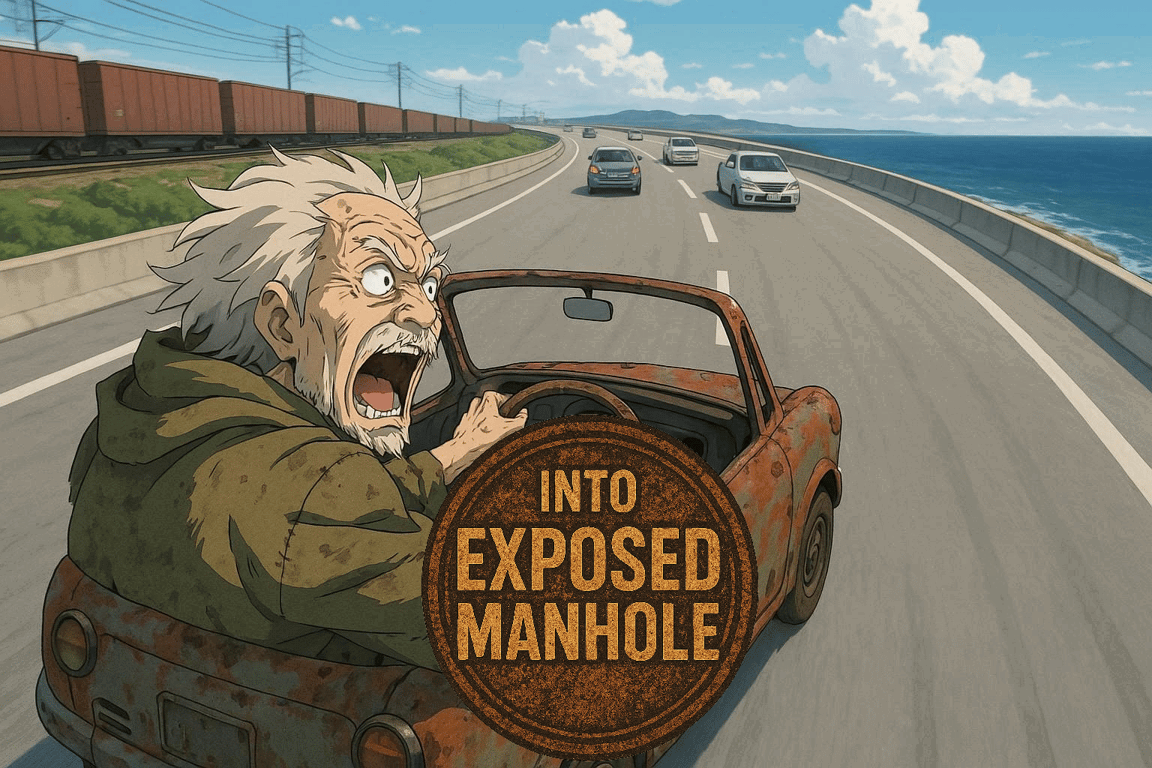 Cover art for Into Exposed Manhole, a comedy adventure on AI Dungeon