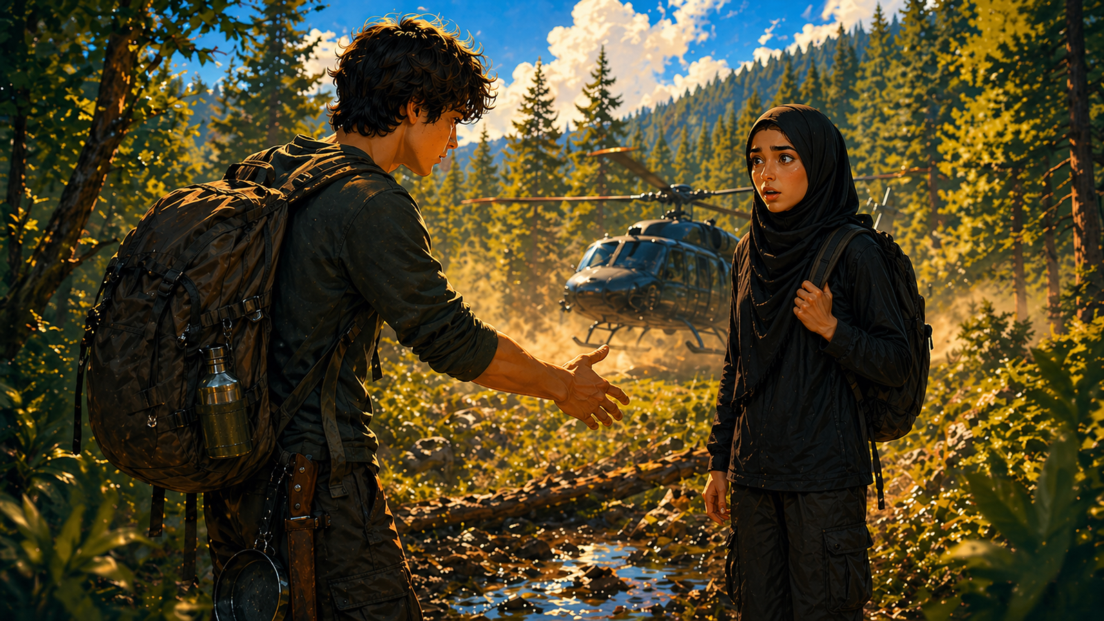 Cover art for The Muslim girl from my class gets stuck with me in the wild on AI Dungeon