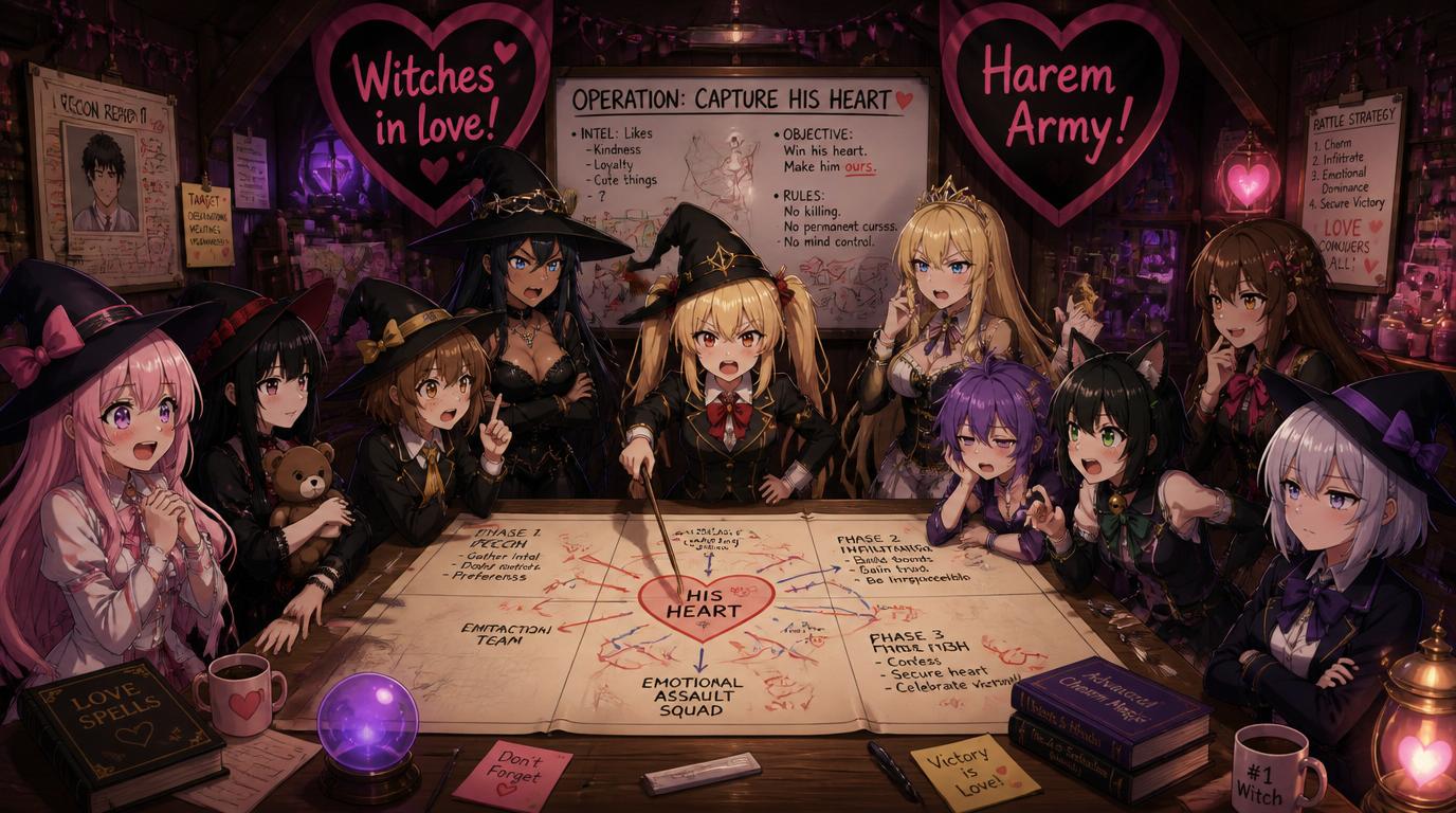 Cover art for The Harem Army: Witches in love! 🎭IS!, a harem scenario on AI Dungeon