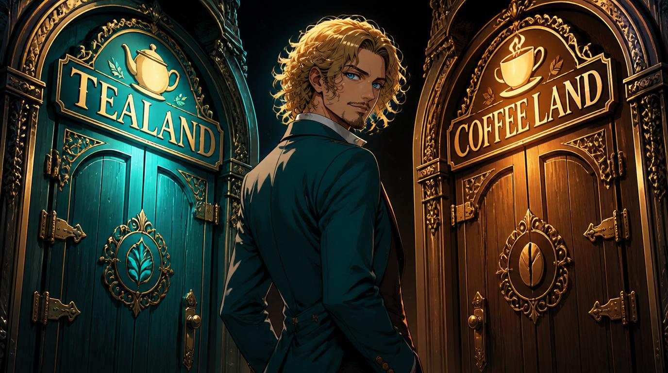 Cover art for Tea land or coffee land?, a comedy scenario on AI Dungeon