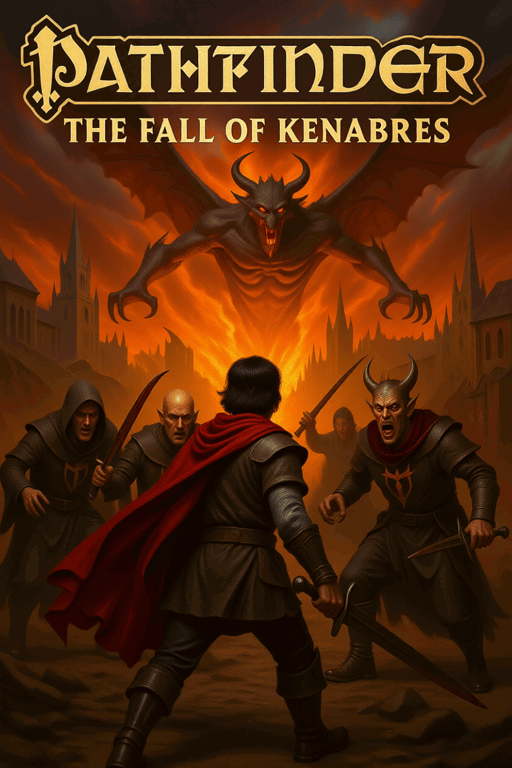 Cover art for Pathfinder: The Fall of Kenabres, a dark fantasy scenario on AI Dungeon