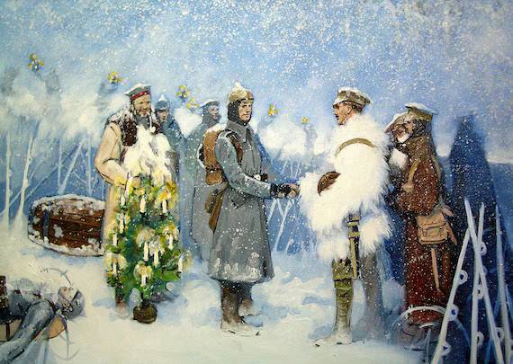 Cover art for The Christmas Truce of 1914, a history scenario on AI Dungeon