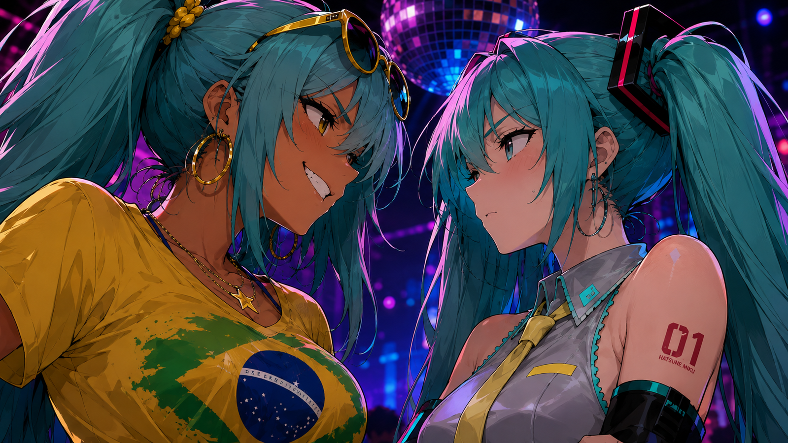 Cover art for Two Mikus, just one you - Brazilian VS Japanese Miku, a hatsune miku scenario on AI Dungeon