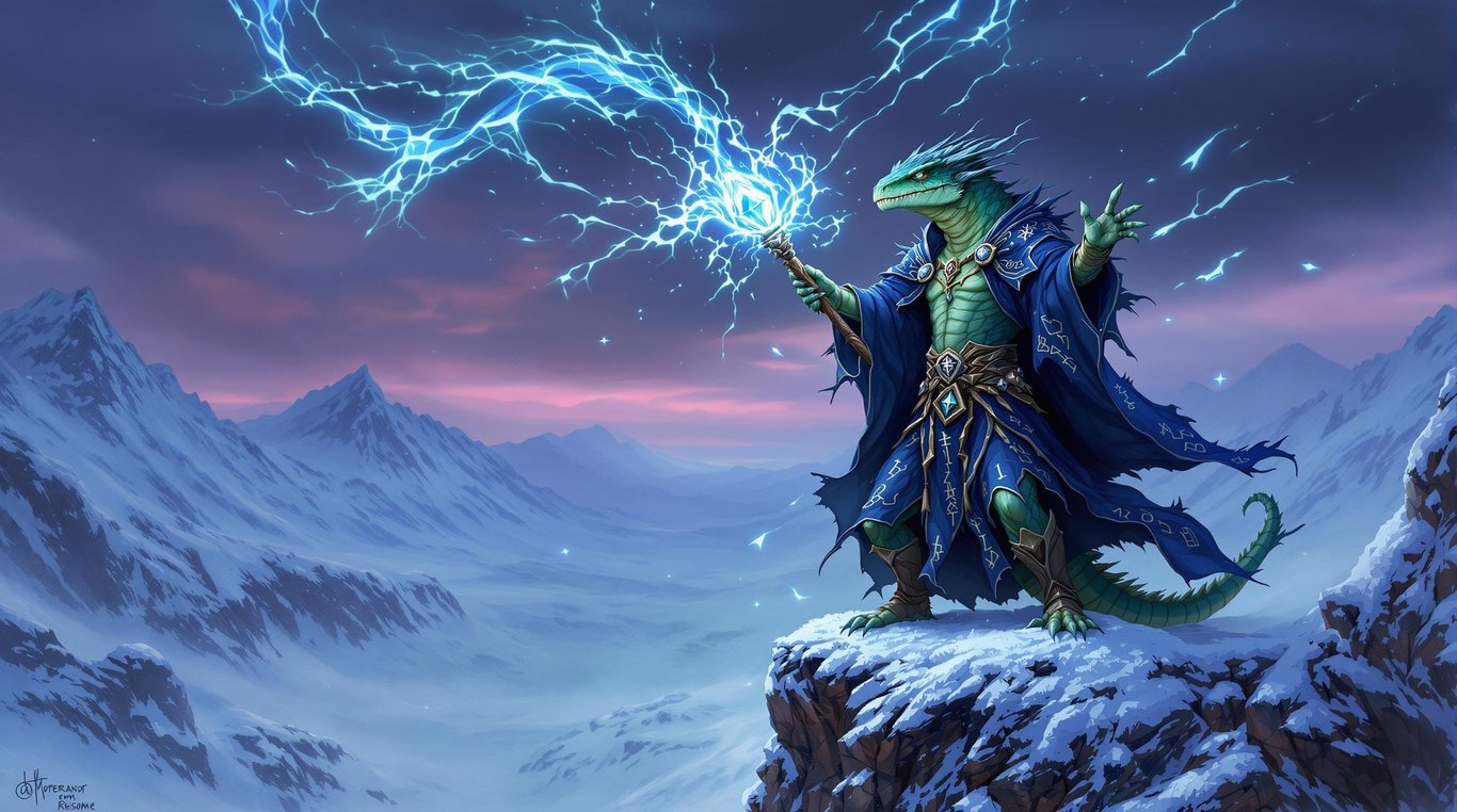 Cover art for Lizard Wizard Causes A Blizzard, a lizard wizard scenario on AI Dungeon