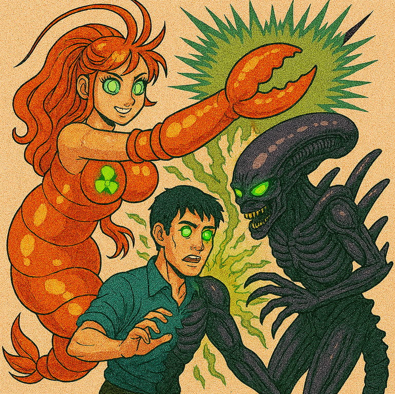 Cover art for Radioactive Shrimp Xenomorph Attack! 🦐, a satire scenario on AI Dungeon