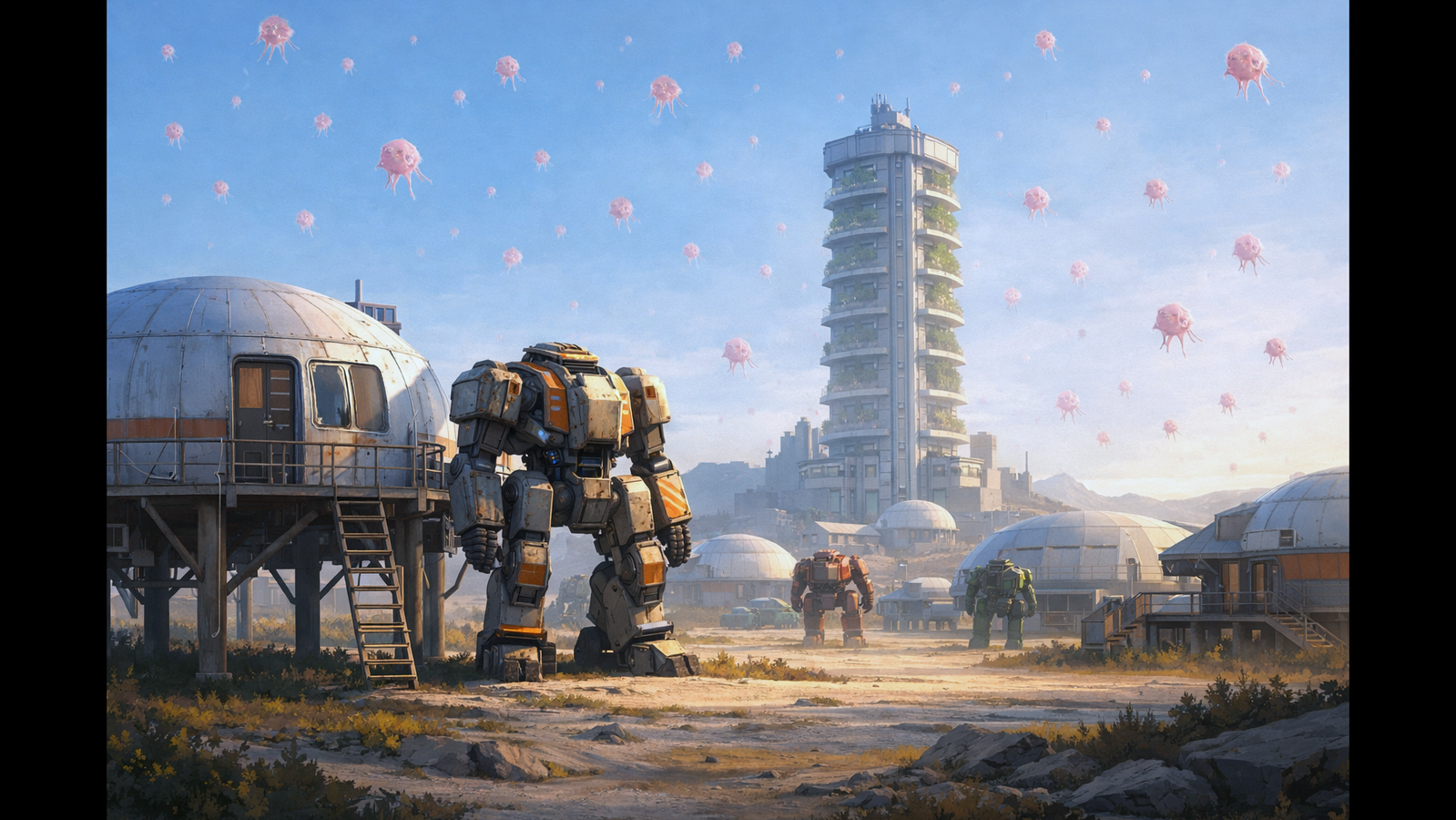 Cover art for Steel, Skitters, and Supper, a mech scenario on AI Dungeon