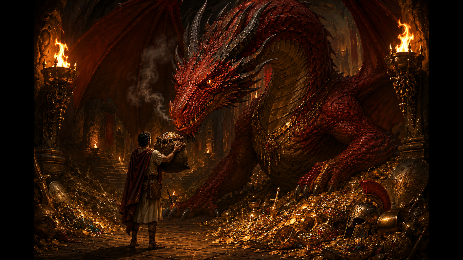Cover art for The Dragon's Dues (Tax Collecting for a Dragon), a fantasy scenario on AI Dungeon