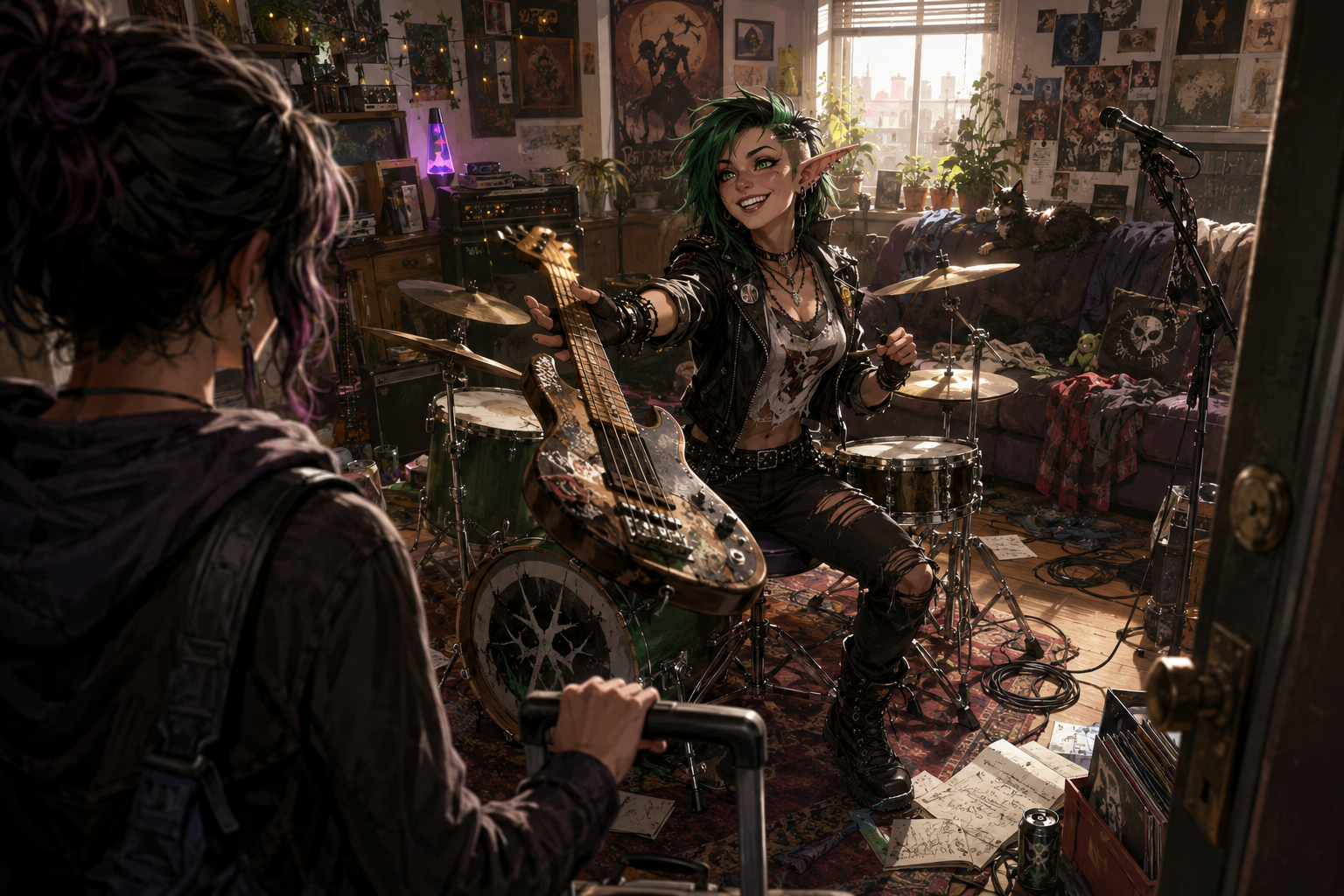 Cover art for My Punk-Rock Elf Roommate, an urban fantasy scenario on AI Dungeon