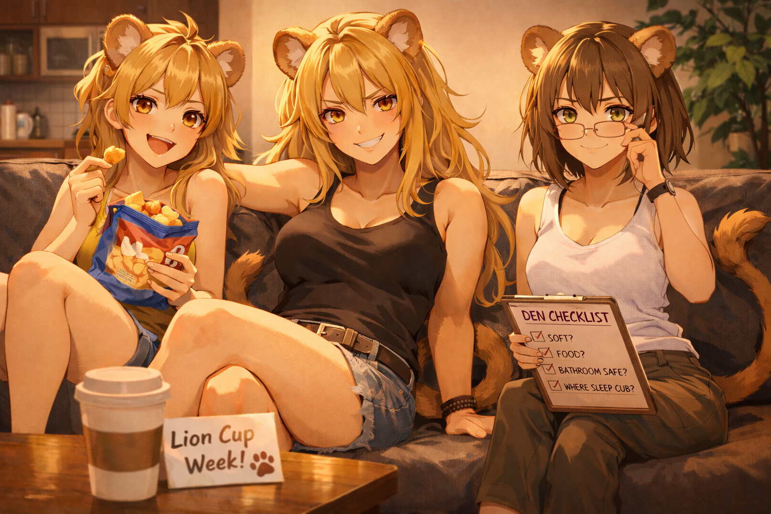Cover art for I Asked for a Coffee Cup… Now Three Lionesses Think I’m Their Mate, a demi human scenario on AI Dungeon