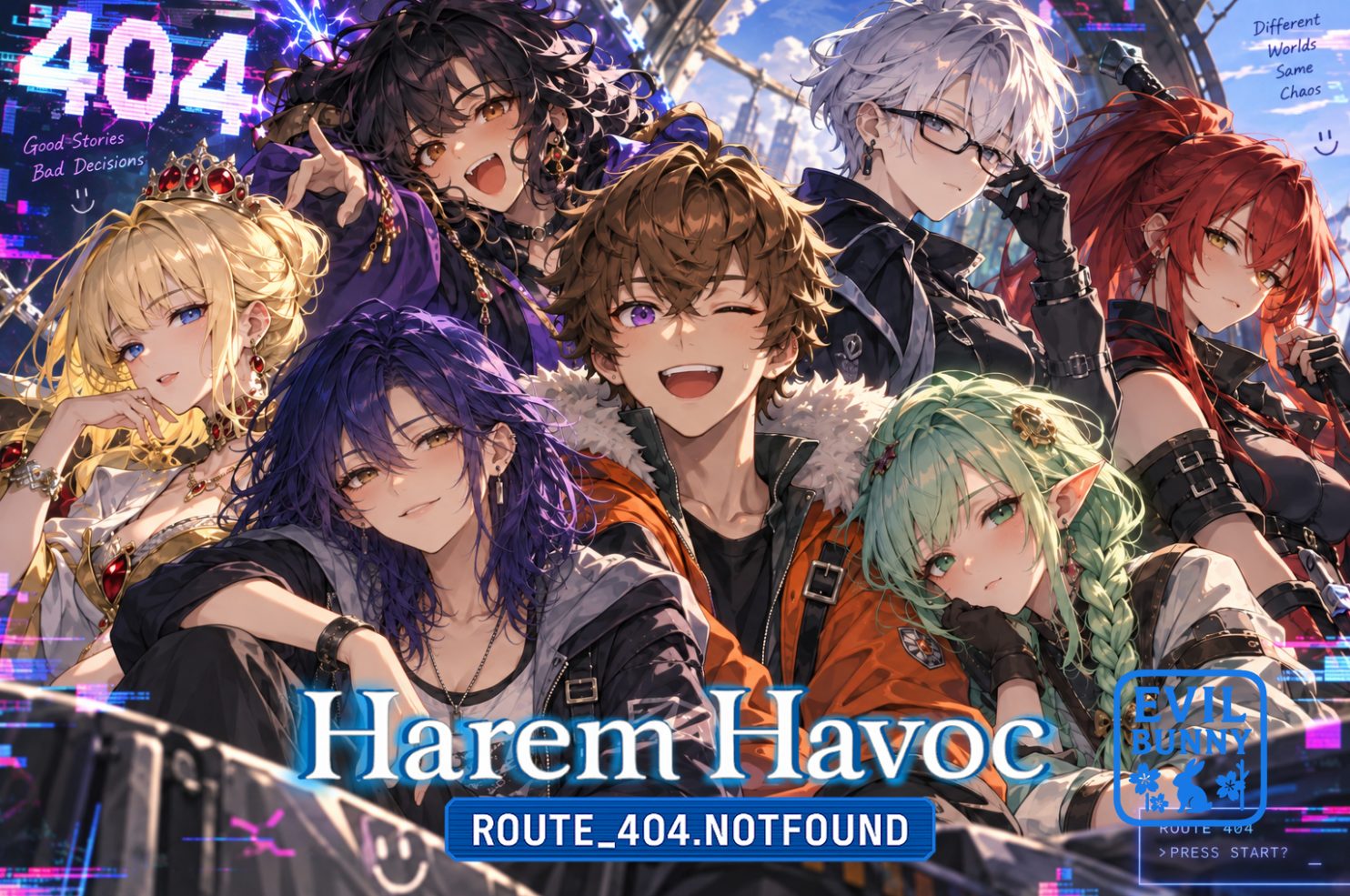 Cover art for Harem Havoc: Route_404.notFound, a romance scenario on AI Dungeon