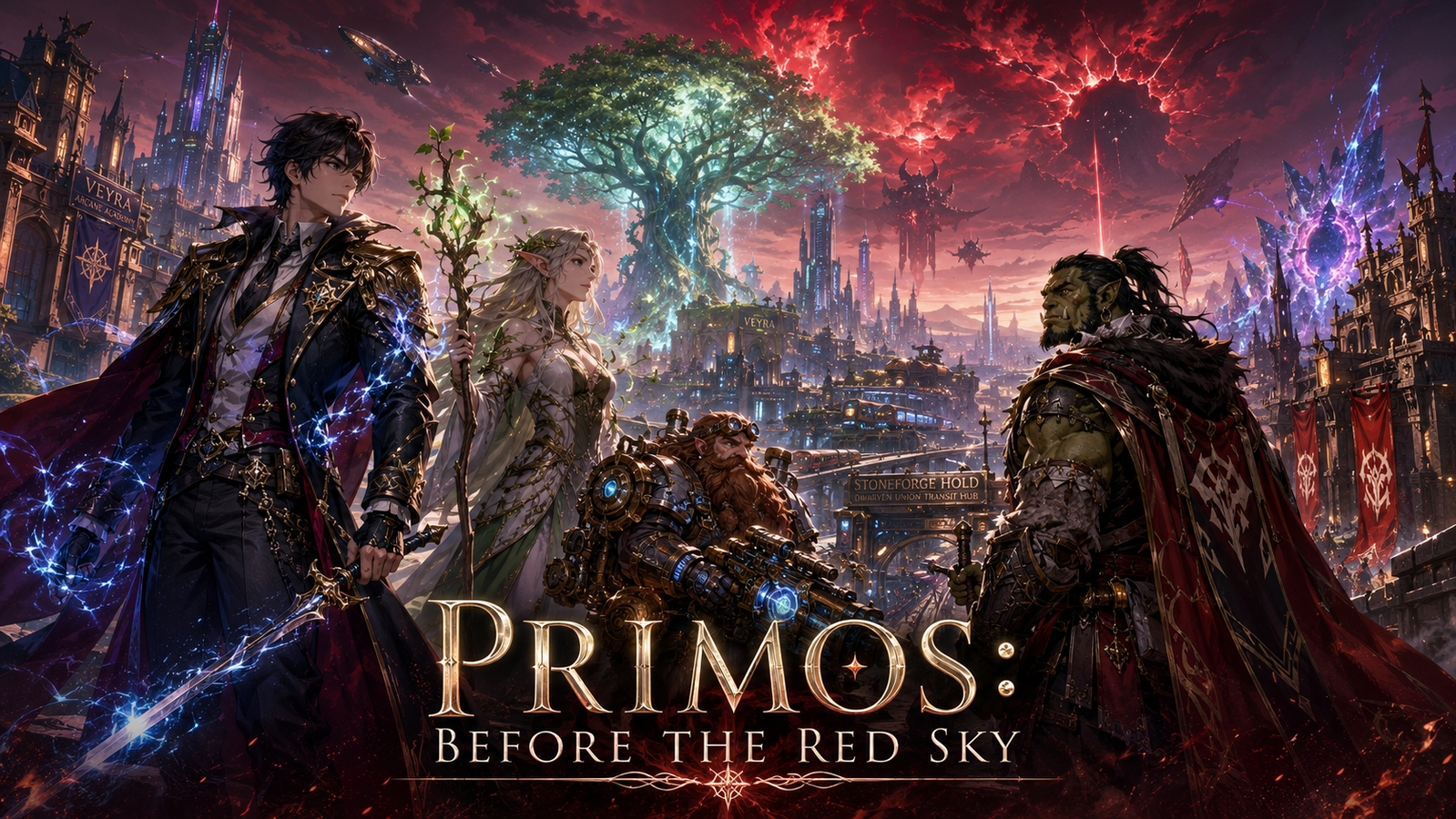 Cover art for Primos: Before the Red Sky, a fantasy world on Voyage