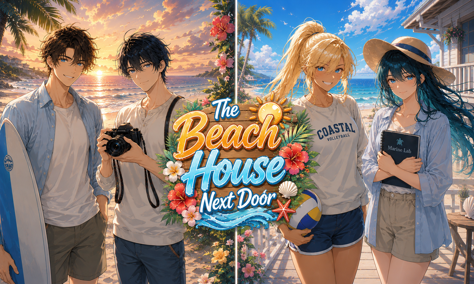 Cover art for The Beach House Next Door, a romance scenario on AI Dungeon