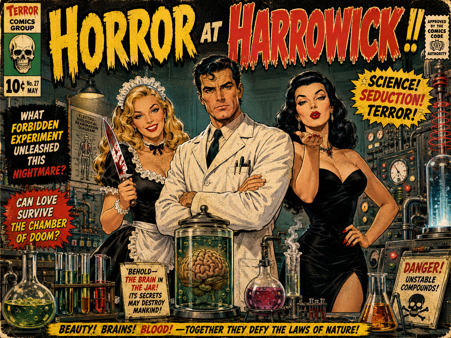 Cover art for Horror at Harrowick !!, a scifi scenario on AI Dungeon