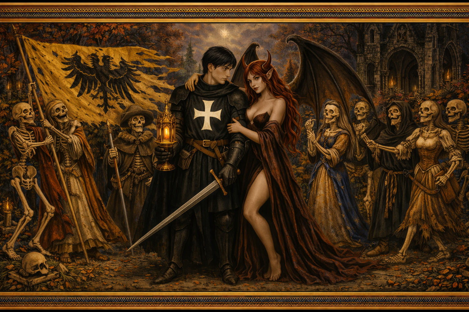 Cover art for The Dying Year, 1349, a fantasy scenario on AI Dungeon