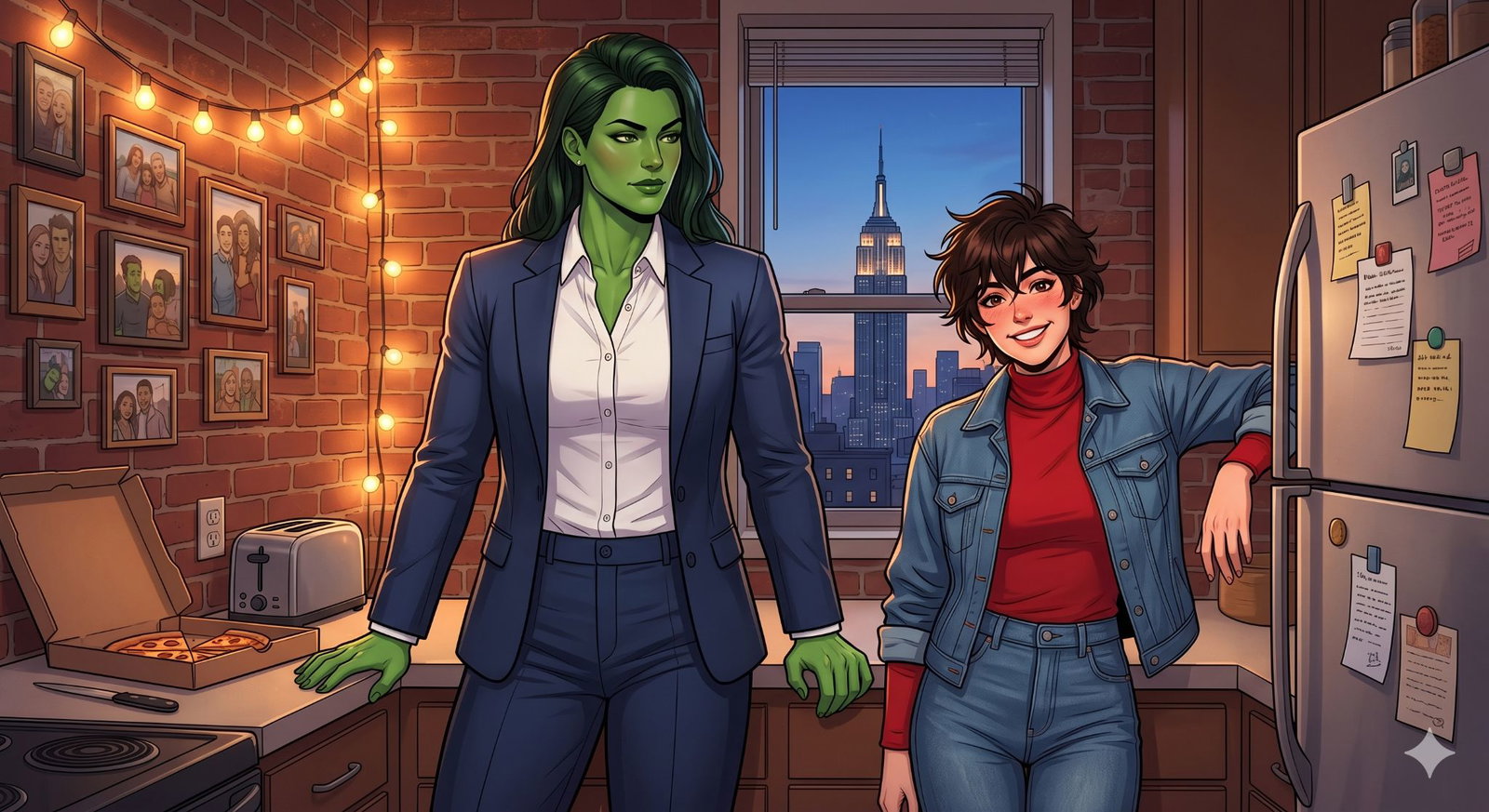 Cover art for 💥 Superhero Girlfriends! - 💚She-Hulk and Spider-Woman!🕸️, a romance scenario on AI Dungeon