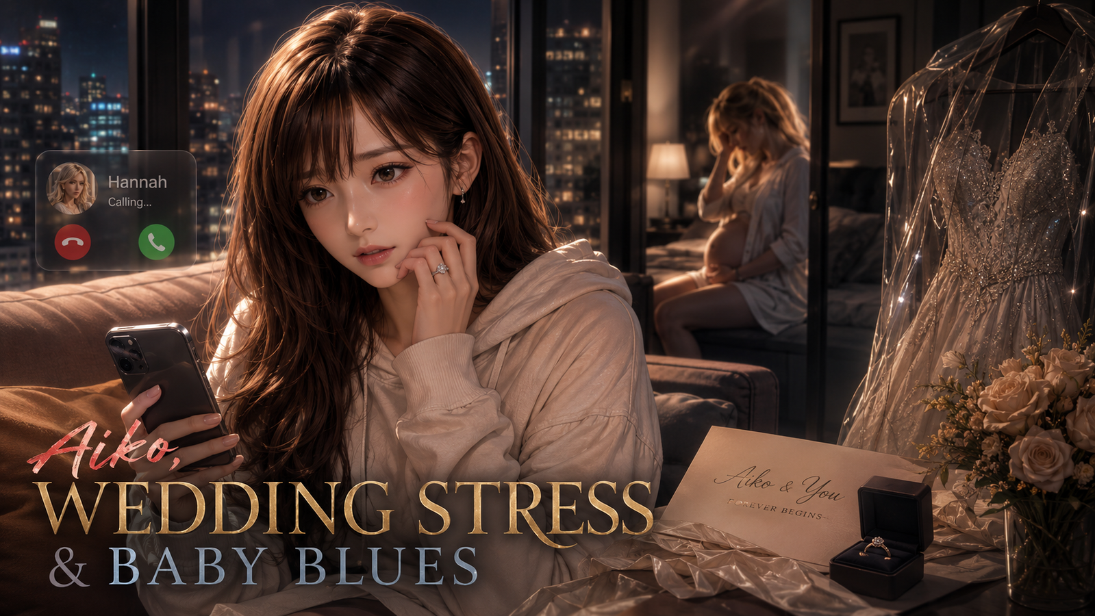 Cover art for Aiko - Wedding Stress and Baby Blues!, a romance scenario on AI Dungeon