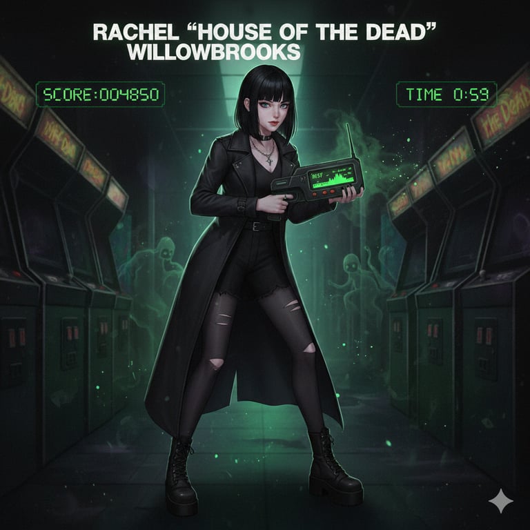 Cover art for 🎮Arcade Girls! Rachel “House of the Dead” Willowbrooks👻, an autocards scenario on AI Dungeon