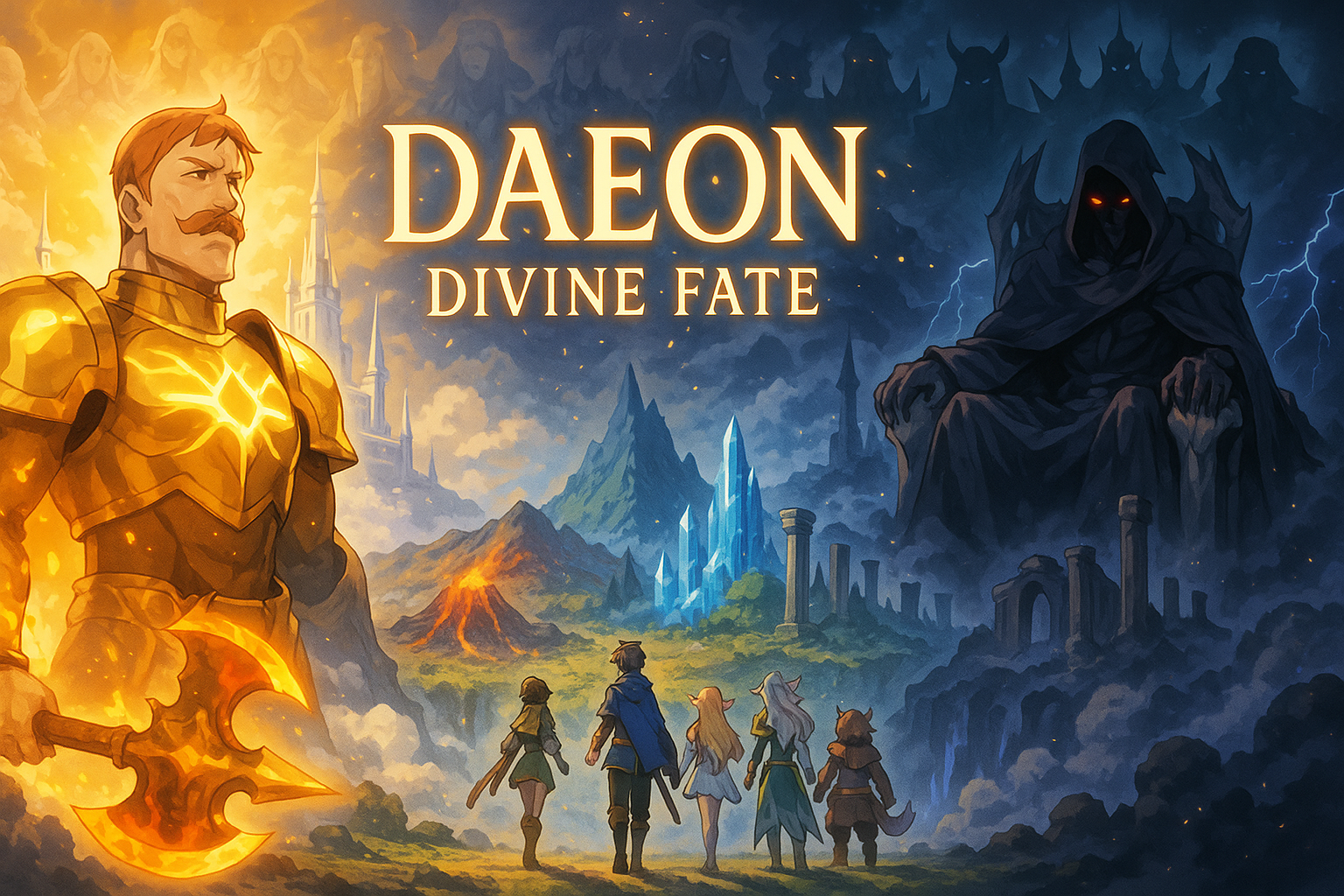 Cover art for Daeon: Divine Fate, a high fantasy scenario on AI Dungeon