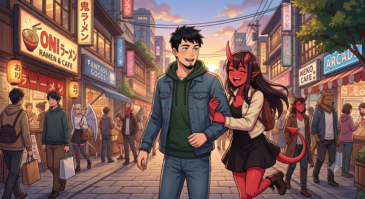 Cover art for The Human/Demon Cohabitation Program, a modern scenario on AI Dungeon