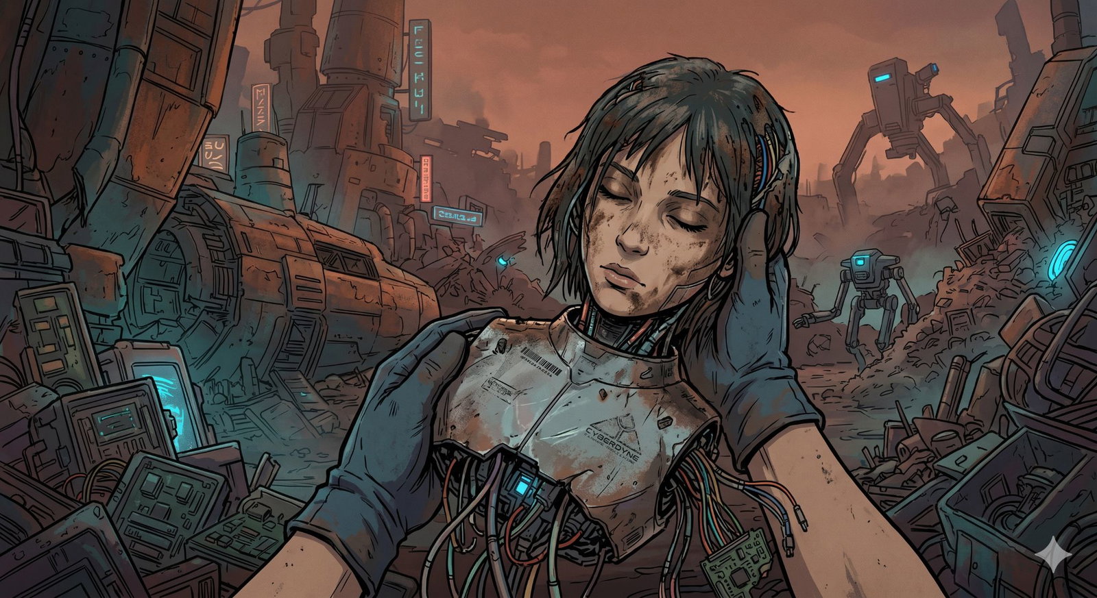 Cover art for I Can Fix Her (literally), a cyberpunk scenario on AI Dungeon