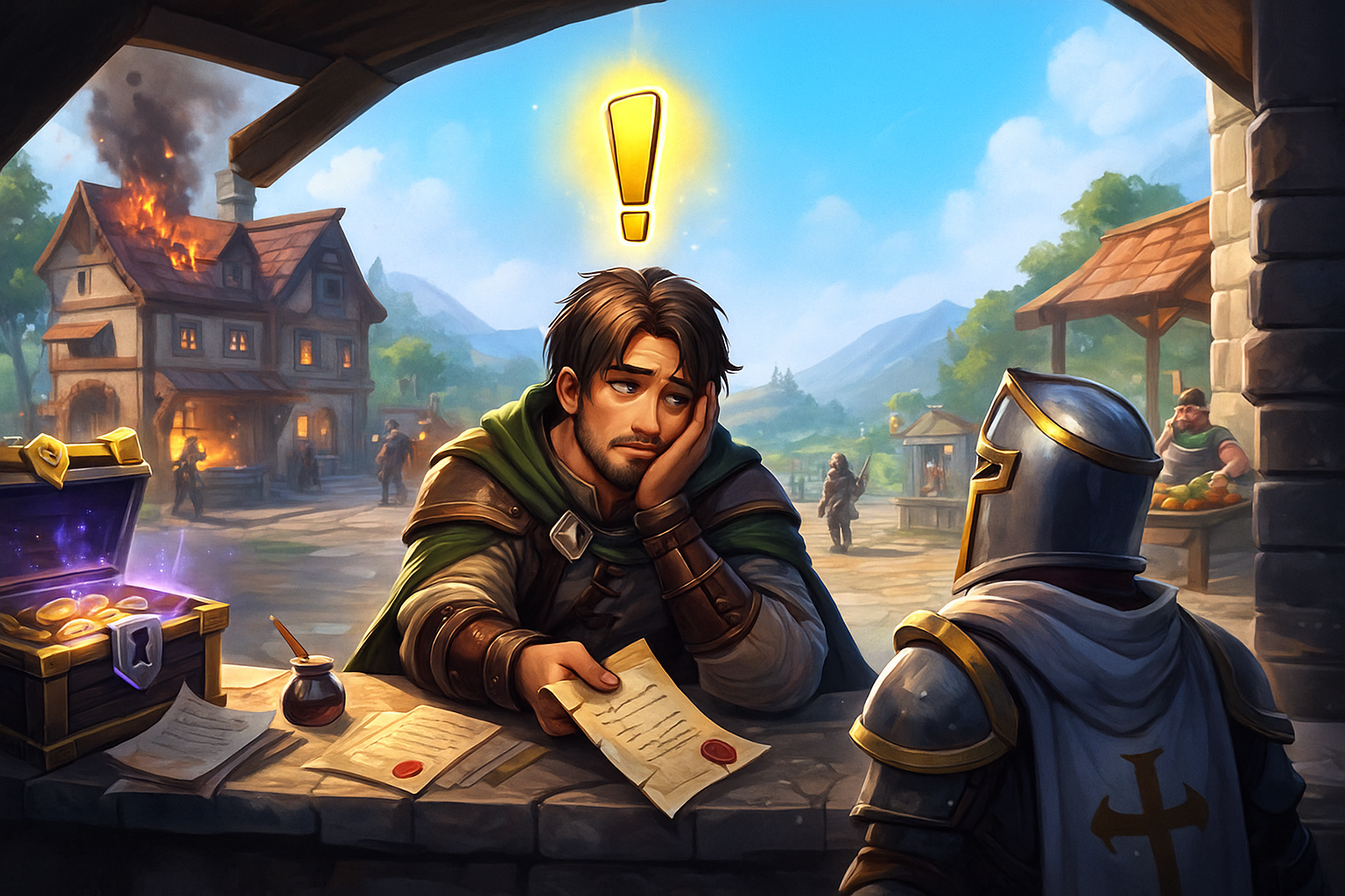 Cover art for NPC on Duty: Please Stop Asking for Quests, a fantasy scenario on AI Dungeon