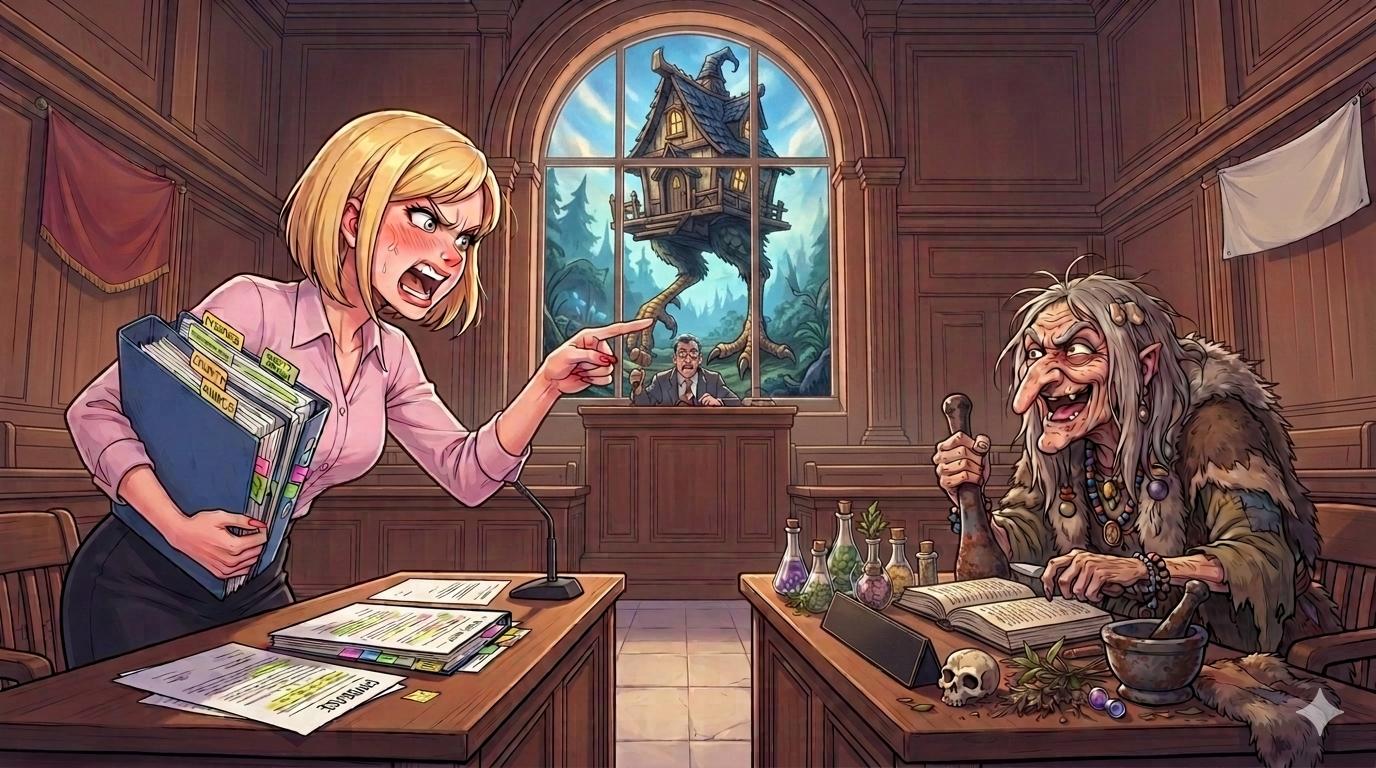 Cover art for Black Pines HOA v. Baba Yaga, a comedy scenario on AI Dungeon
