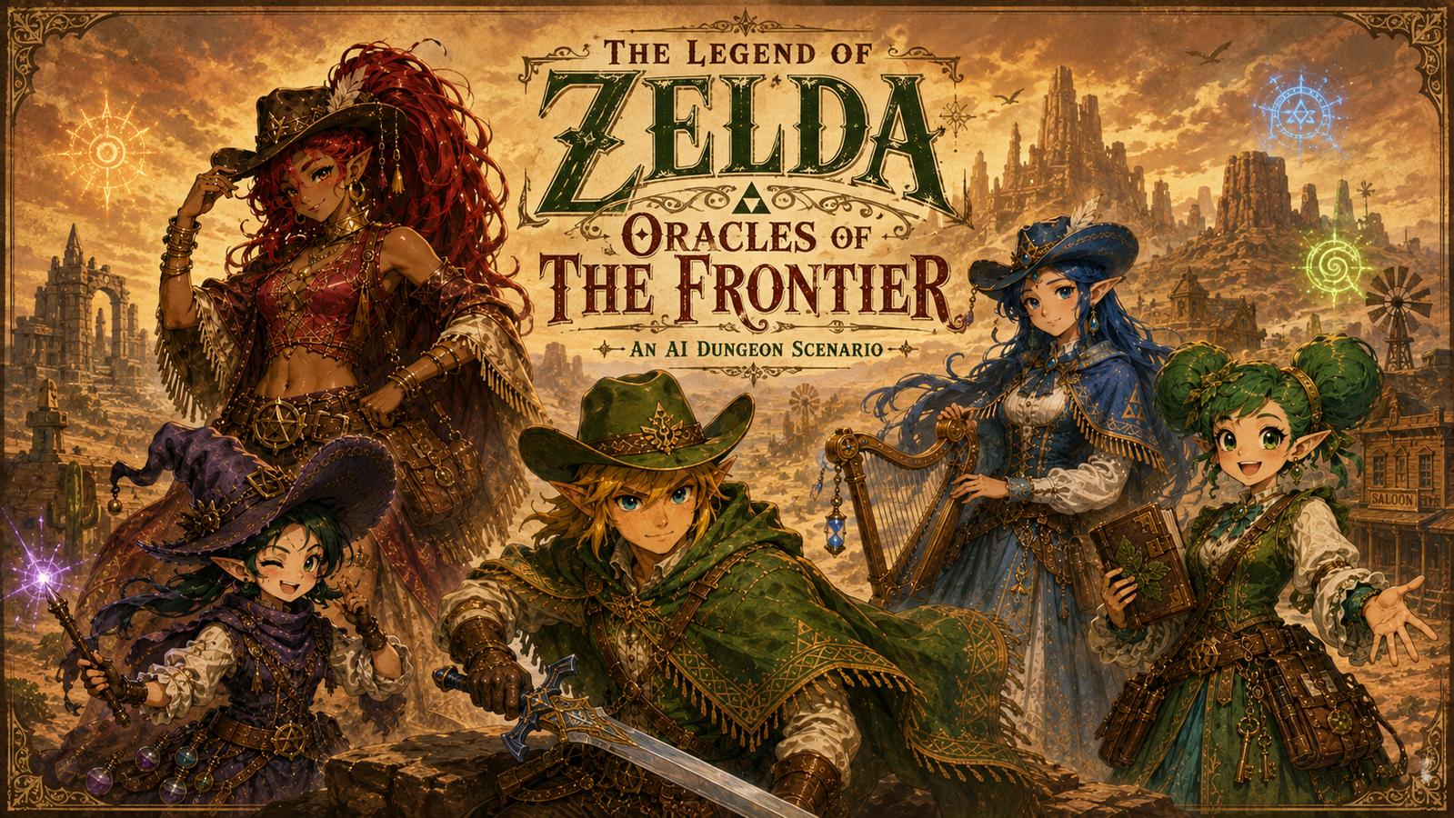 Cover art for Zelda Oracles of the Frontier, a fantasy scenario on AI Dungeon