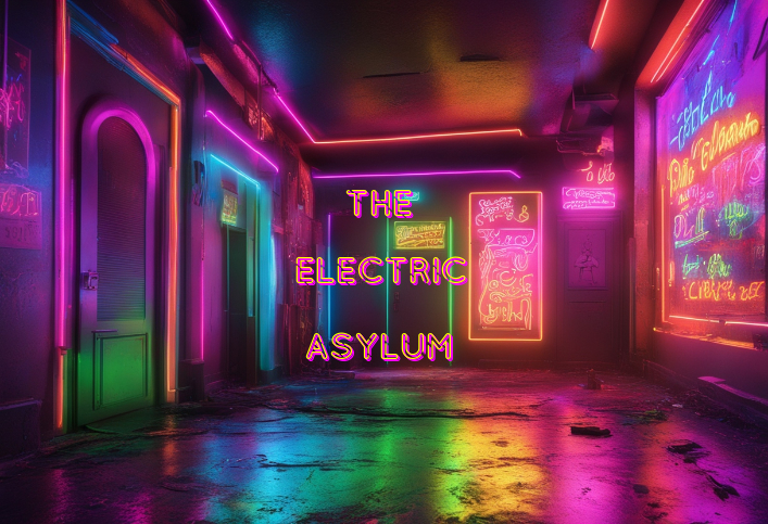 Cover art for The Electric Asylum, a club scenario on AI Dungeon