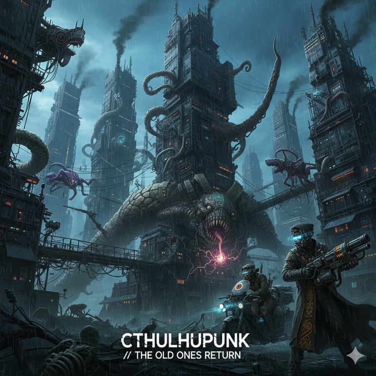 Cover art for Cthulhupunk RPG, a cthulhupunk scenario on AI Dungeon