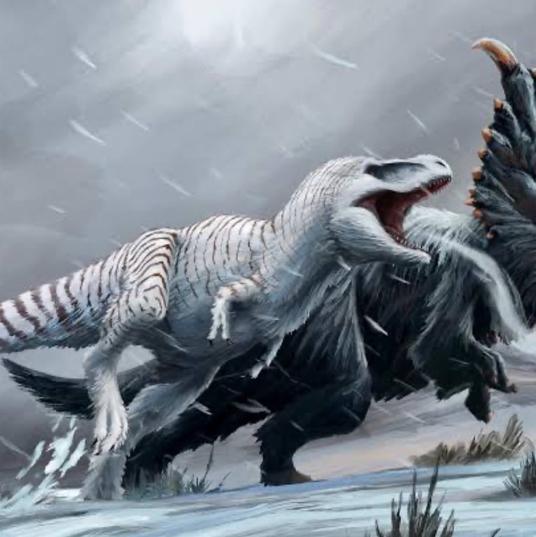 Cover art for The Ice Age of Dinosaurs, a dinosaurs scenario on AI Dungeon
